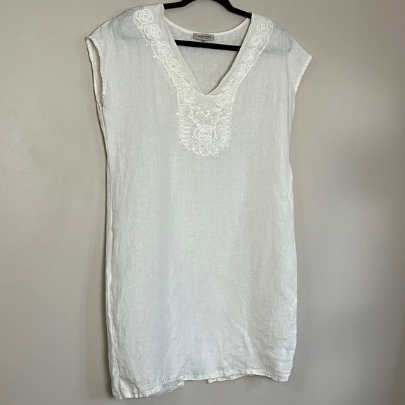 tunic top linen Via Signoria white shirt sequins made in Italy sleeveless - Picture 1 of 9